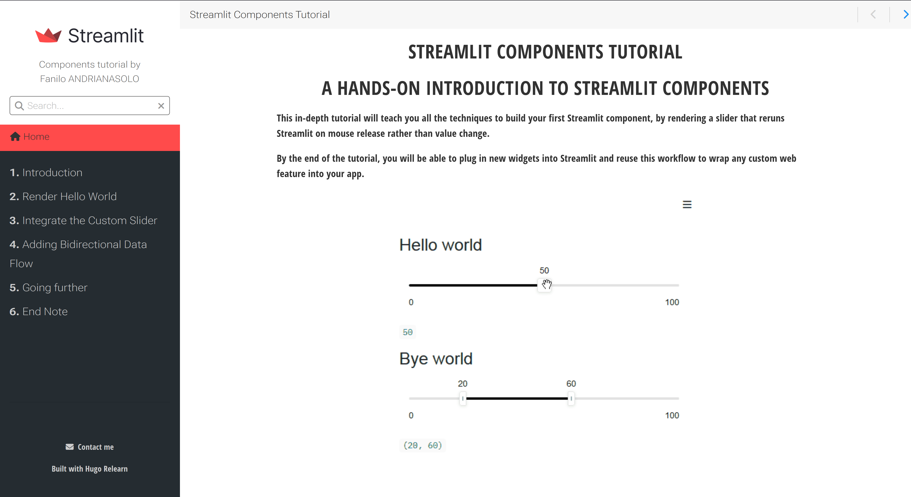 Comprehensive online training on building your first React Component for Streamlit.
